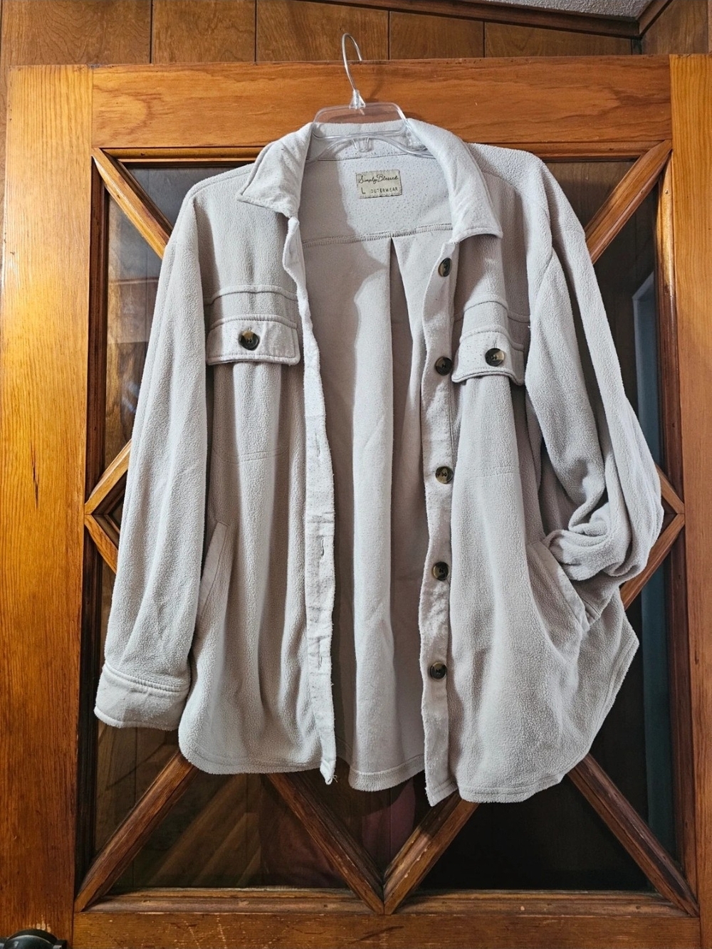 Simply Blessed Light Beige Fleece Shacket Jacket for Women